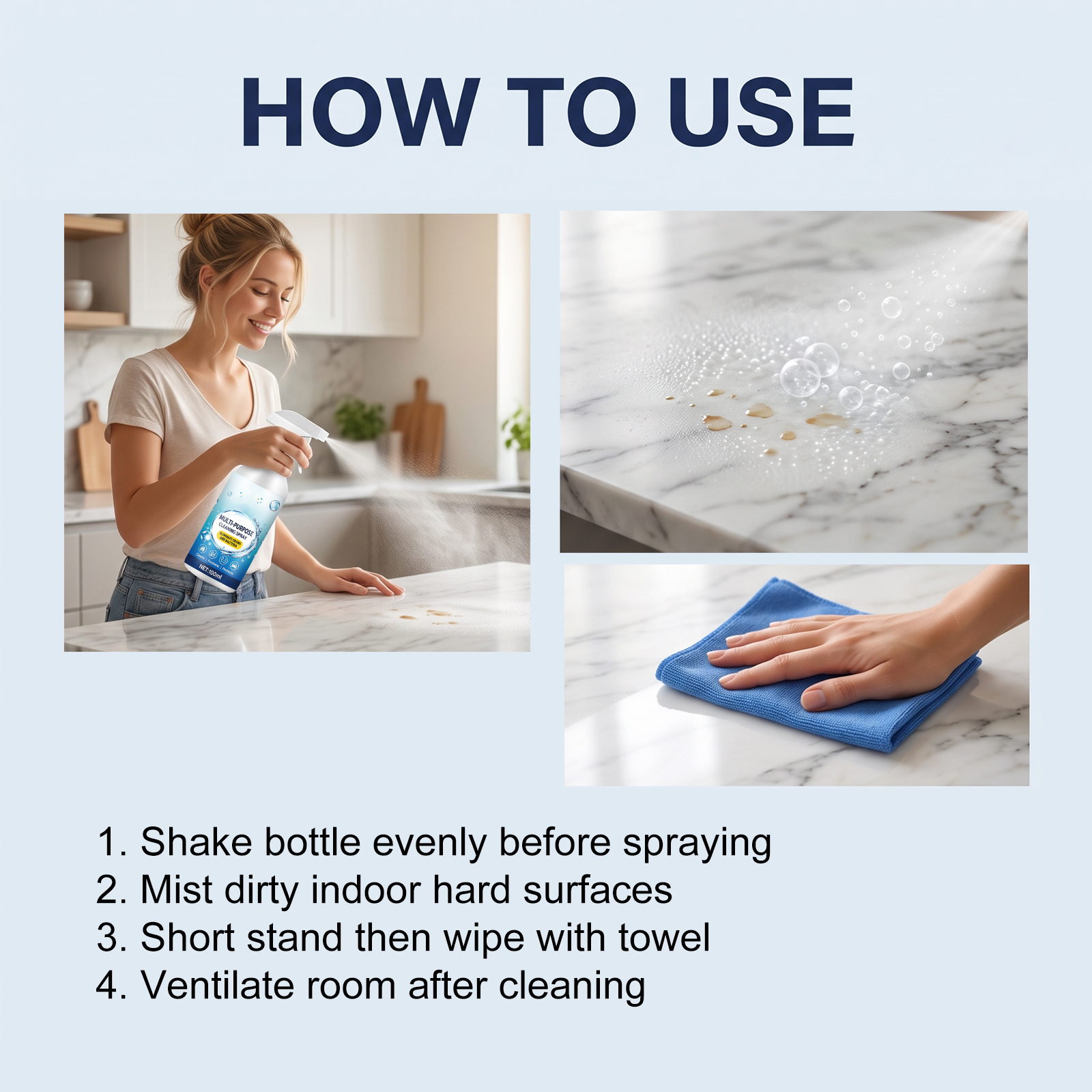 Household Multipurpose Cleaning Spray Clean Countertop Sink Door Window Tile Kitchen Bathroom Dust Soap Scale Water Stain