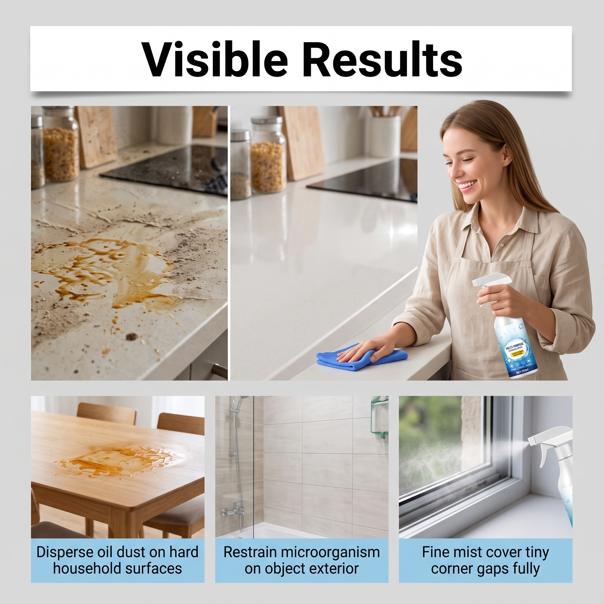 Household Multipurpose Cleaning Spray Clean Countertop Sink Door Window Tile Kitchen Bathroom Dust Soap Scale Water Stain