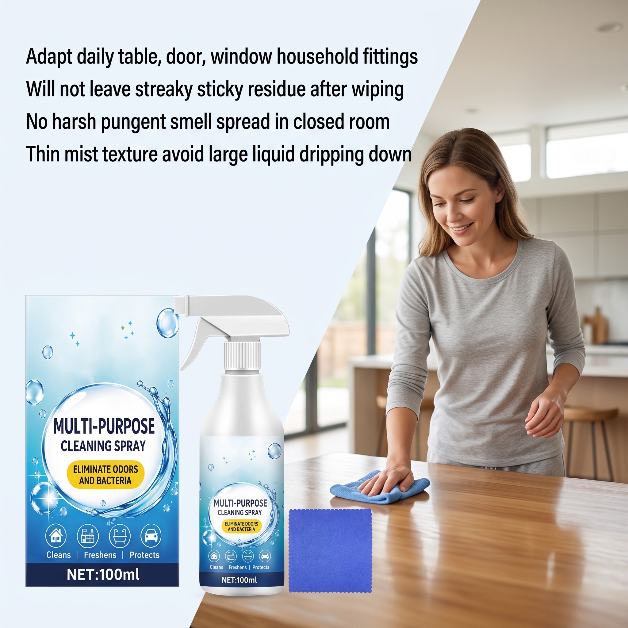 Household Multipurpose Cleaning Spray Clean Countertop Sink Door Window Tile Kitchen Bathroom Dust Soap Scale Water Stain
