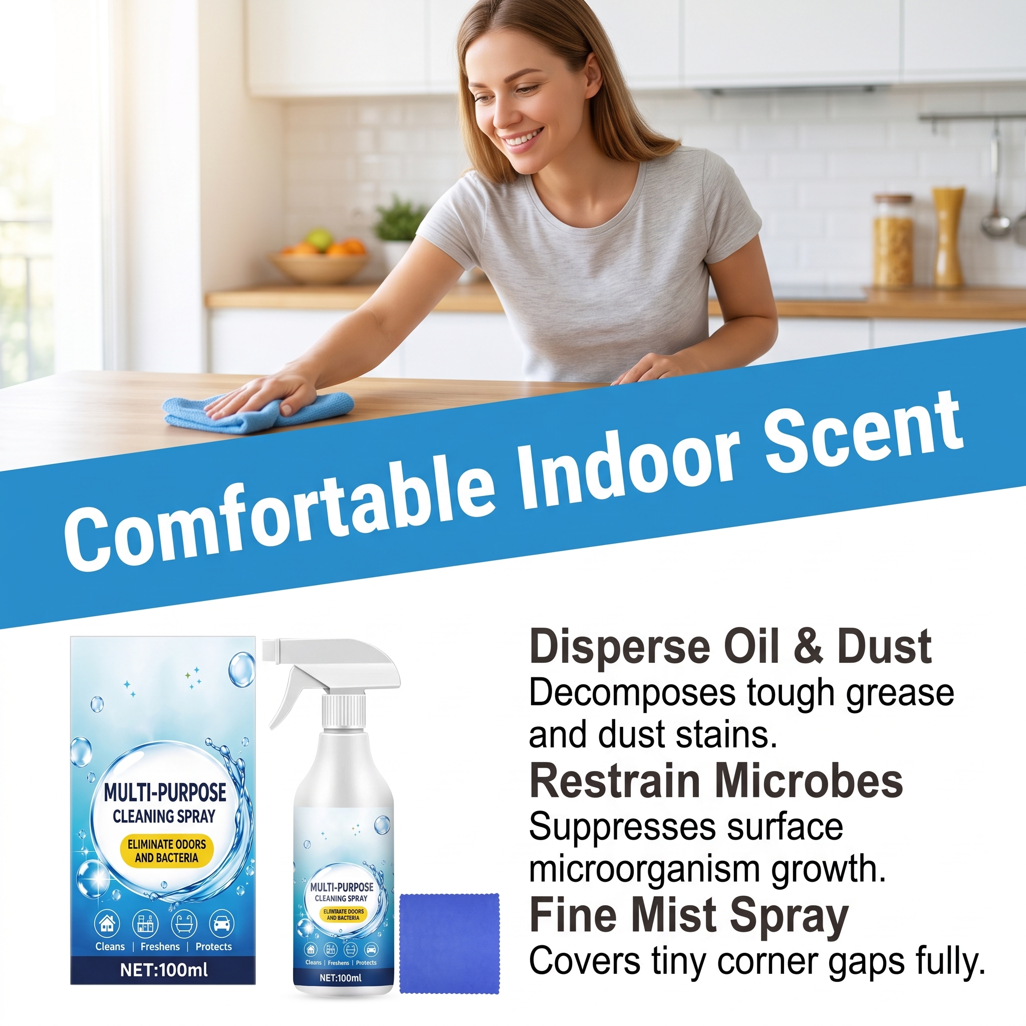 Household Multipurpose Cleaning Spray Clean Countertop Sink Door Window Tile Kitchen Bathroom Dust Soap Scale Water Stain