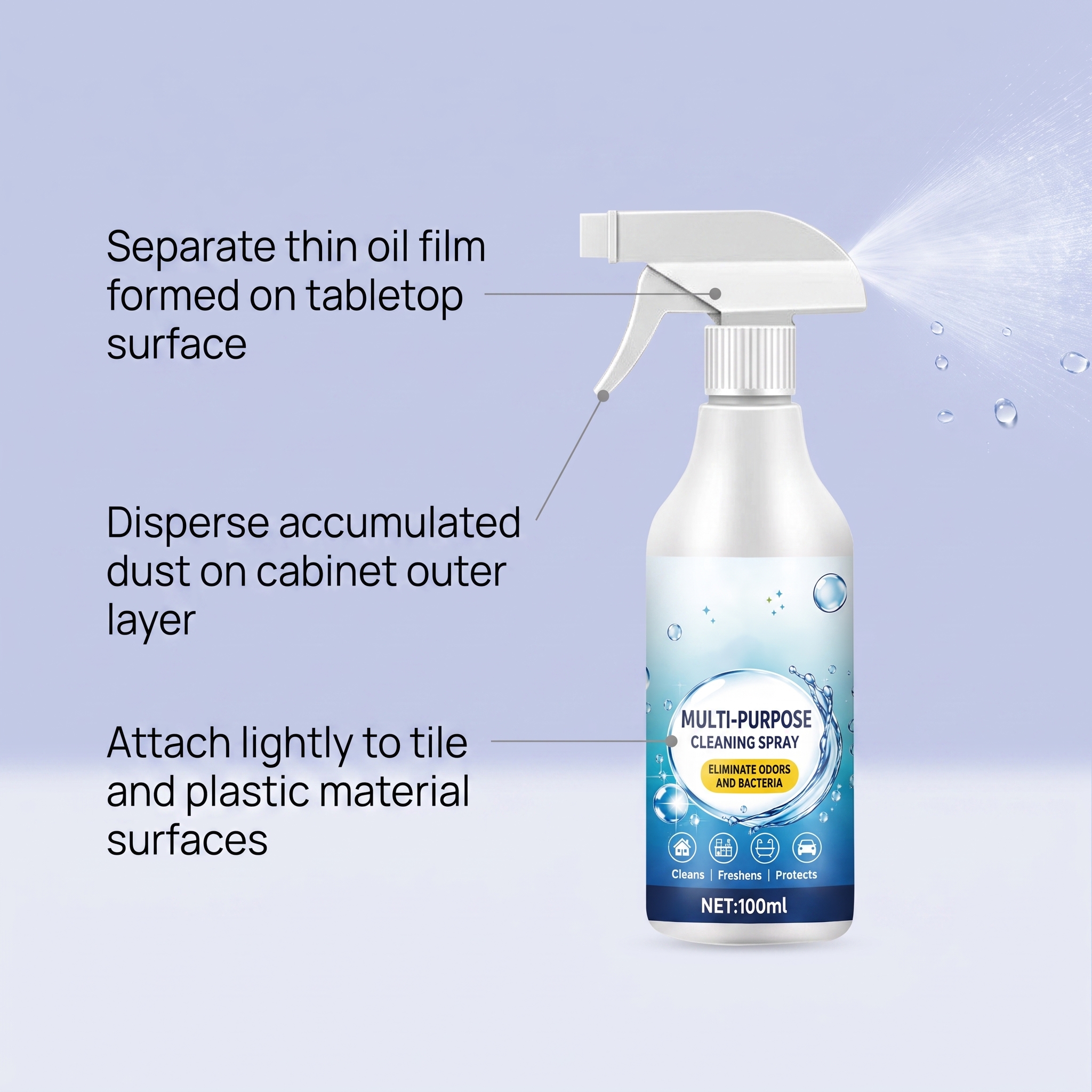 Household Multipurpose Cleaning Spray Clean Countertop Sink Door Window Tile Kitchen Bathroom Dust Soap Scale Water Stain