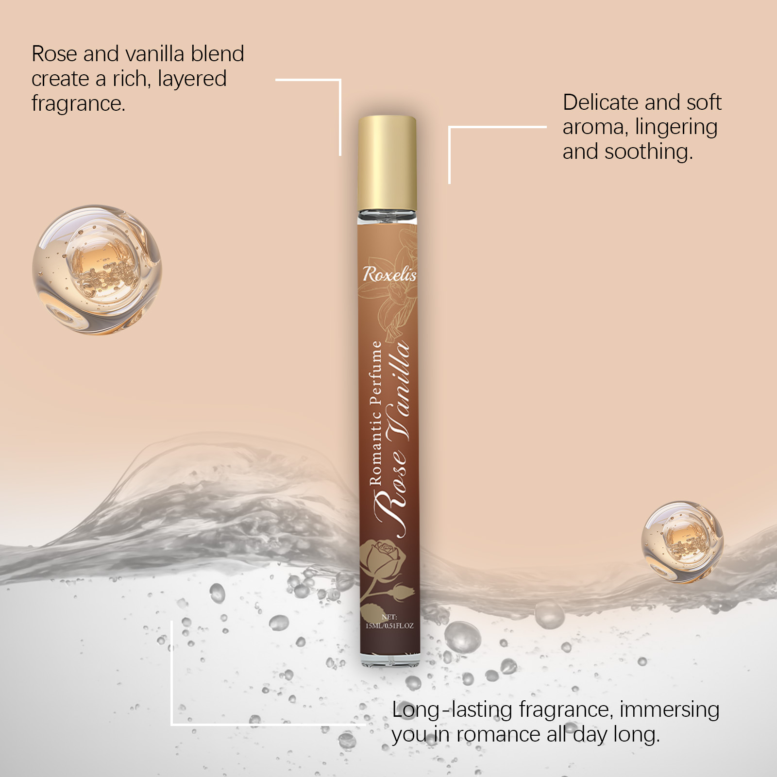 Rose Vanilla French Romantic Fragrance Layered Notes Sweet Delicate Daily Portable Eau De Toilette Spray