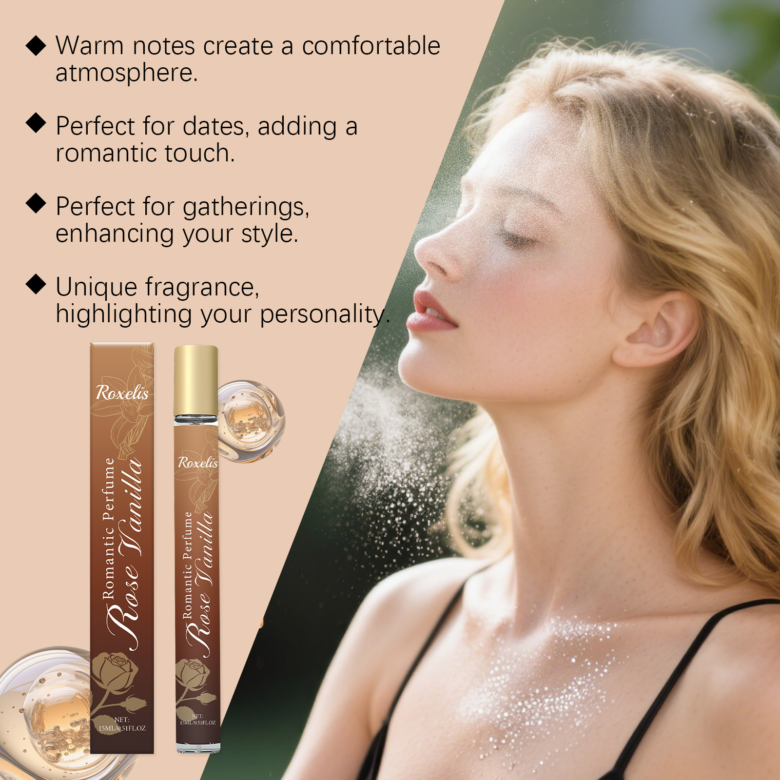 Rose Vanilla French Romantic Fragrance Layered Notes Sweet Delicate Daily Portable Eau De Toilette Spray