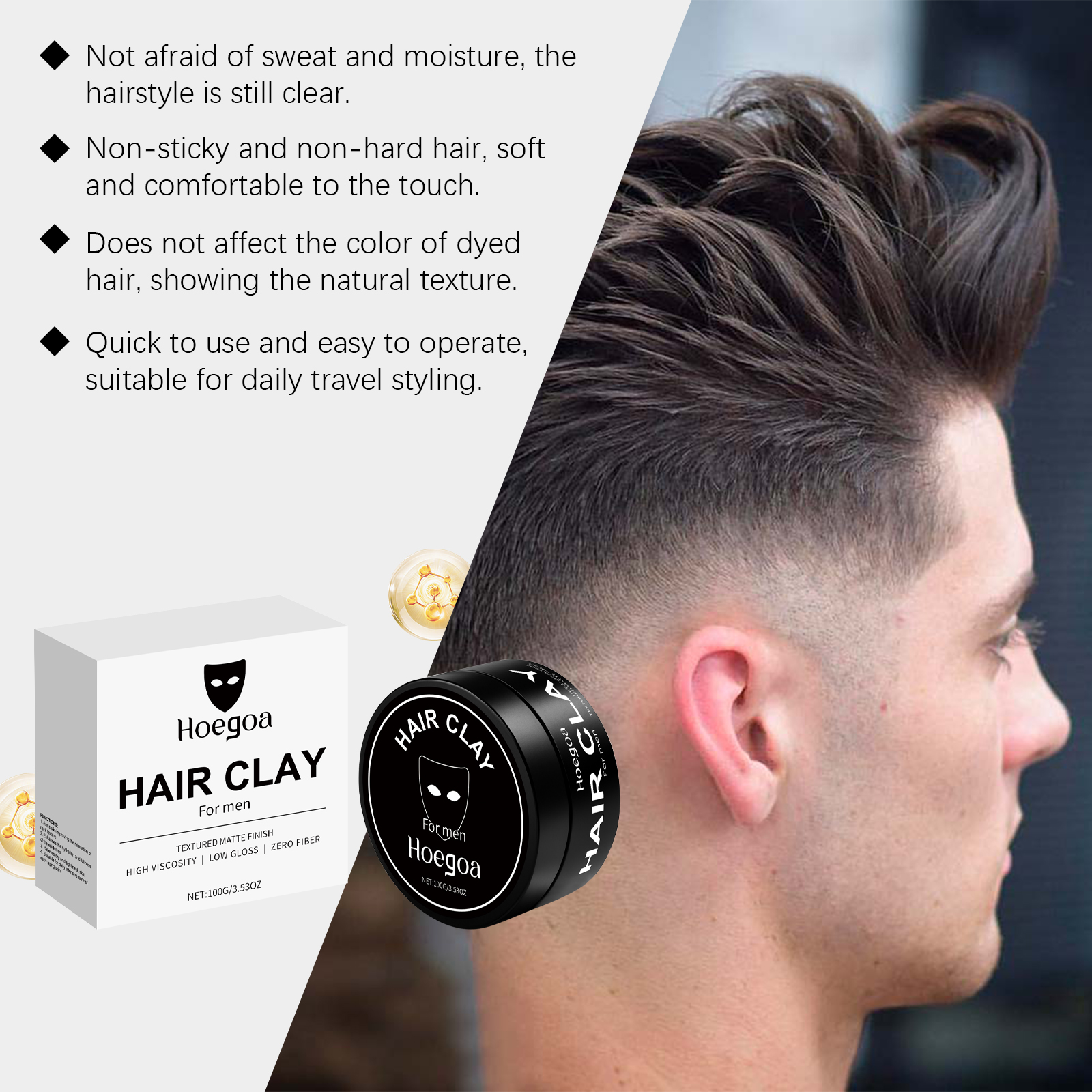 Men Styling Hair Clay For Natural Fluffy Soft Shiny Long Lasting Matte Texture Hair