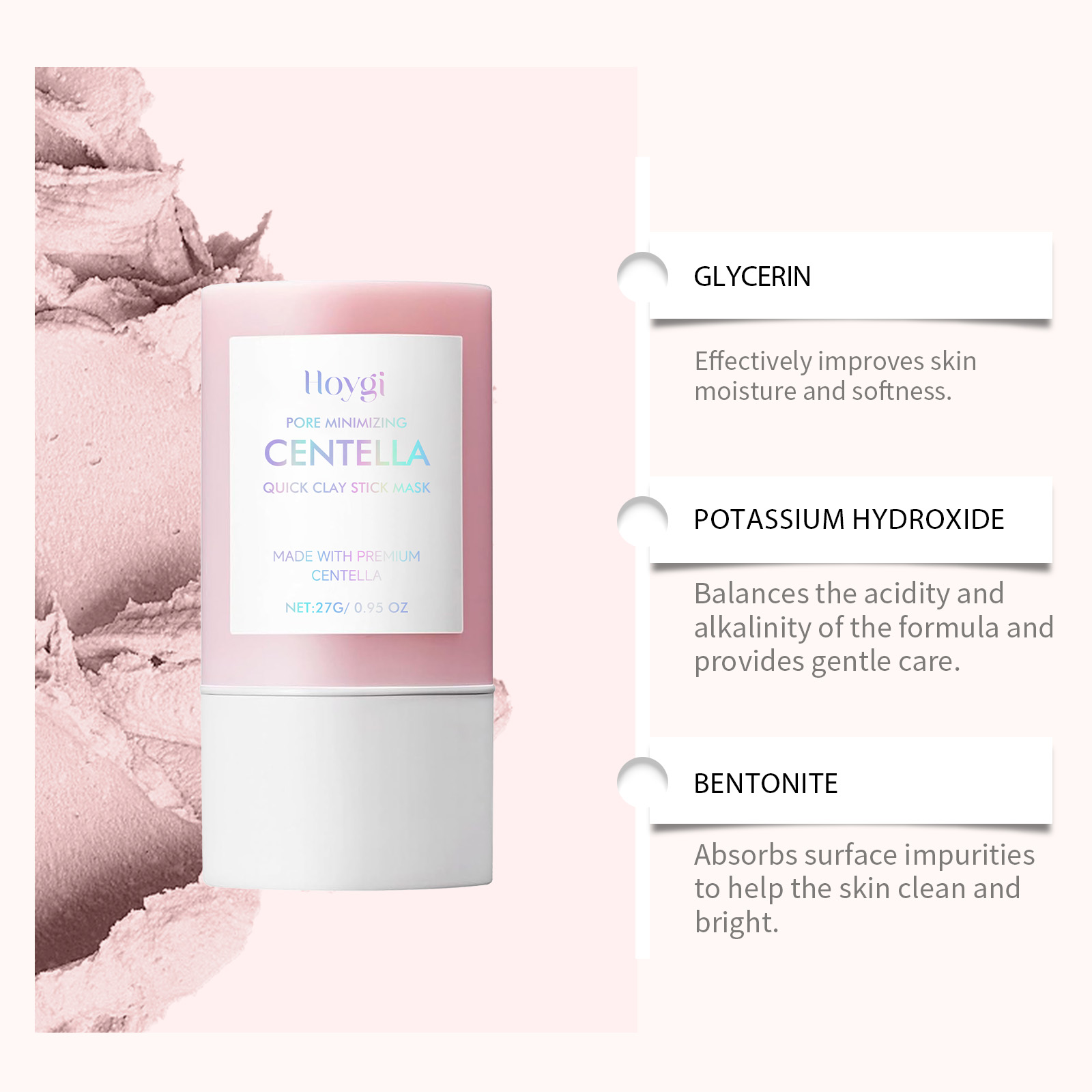 Centella Asiatica Clay Mask Stick Moisturize Soothe Discomfort Hydrate Facial Skin
