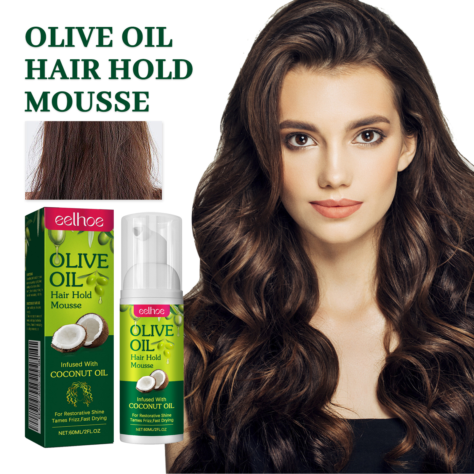 Olive Oil Hair Styling Mousse Curl Defining Frizz Control Volumizing Fast Drying For Natural Waves Daily Care