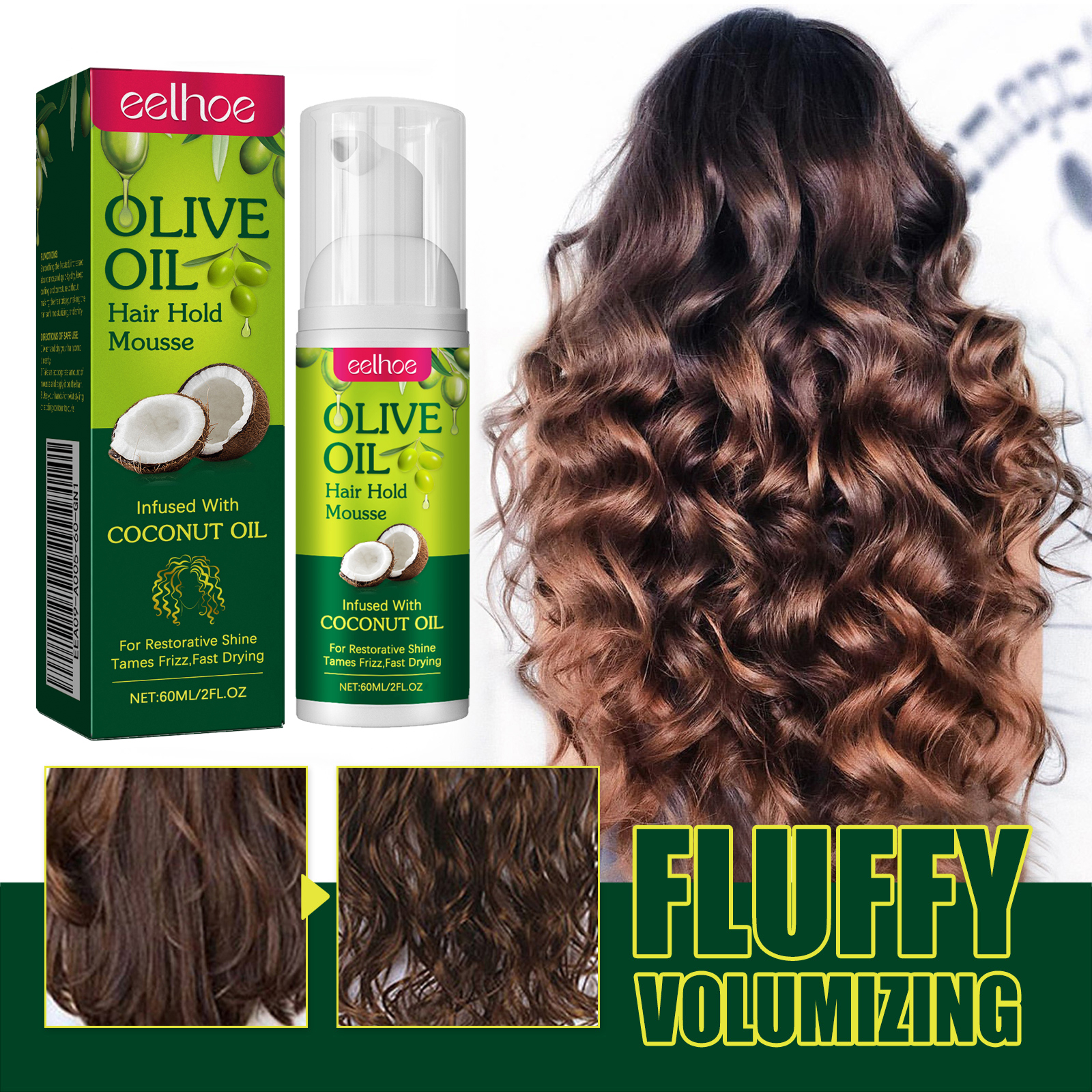 Olive Oil Hair Styling Mousse Curl Defining Frizz Control Volumizing Fast Drying For Natural Waves Daily Care