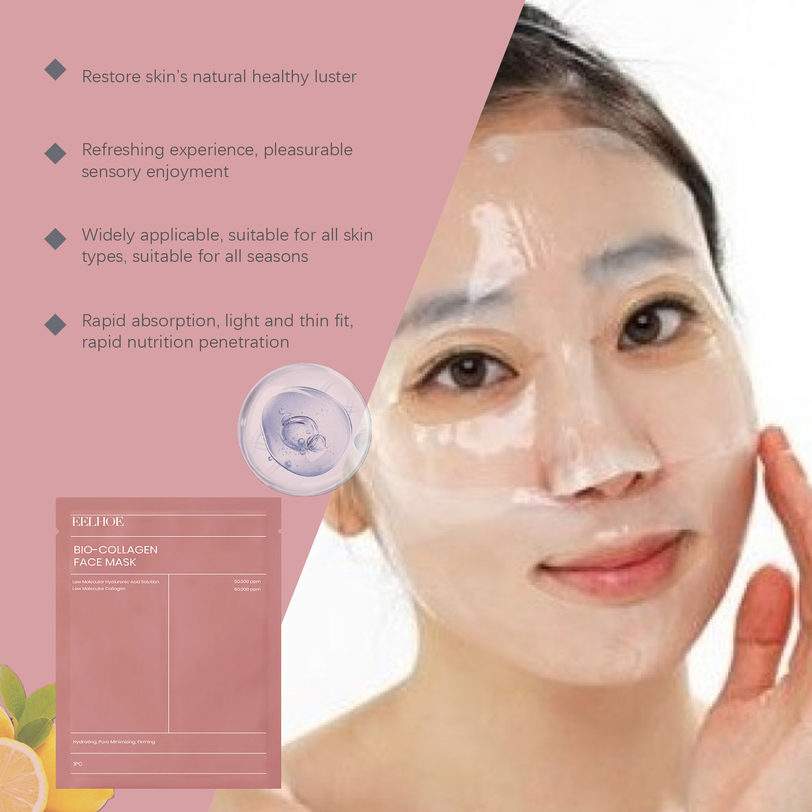 Collagen Face Mask Sheet Hydrating Plumping Nourishing For Glowing Skin Daily Moisture Lock Care