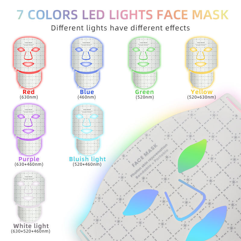 (White) Silicone Led Face Mask Light Therapy Facial Mask 7 Colors Red Light Therapy Food Grade Flexible Soft Mask Led Therapy Anti Aging Advanced Photon Mask