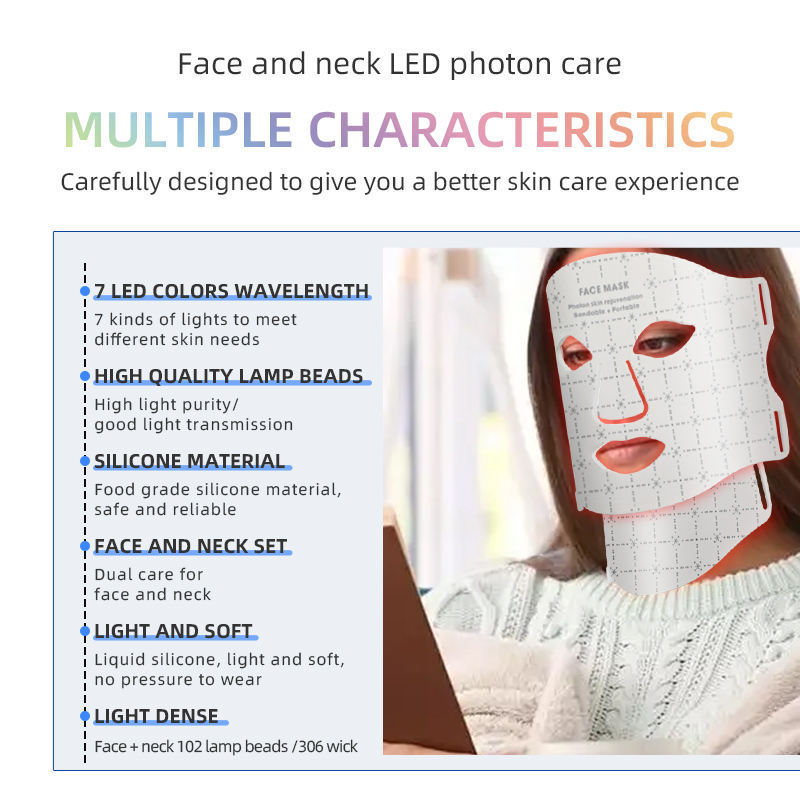 (White) Silicone Led Face Mask Light Therapy Facial Mask 7 Colors Red Light Therapy Food Grade Flexible Soft Mask Led Therapy Anti Aging Advanced Photon Mask
