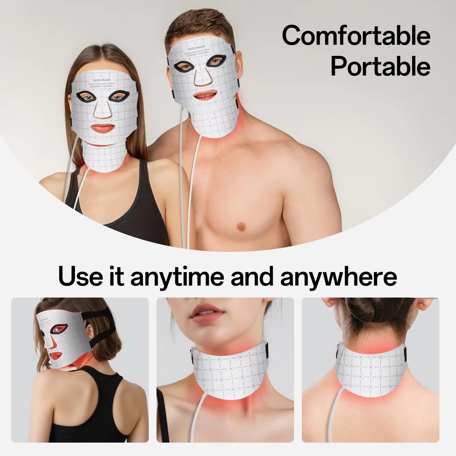 (White) Silicone Led Face Mask Light Therapy Facial Mask 7 Colors Red Light Therapy Food Grade Flexible Soft Mask Led Therapy Anti Aging Advanced Photon Mask