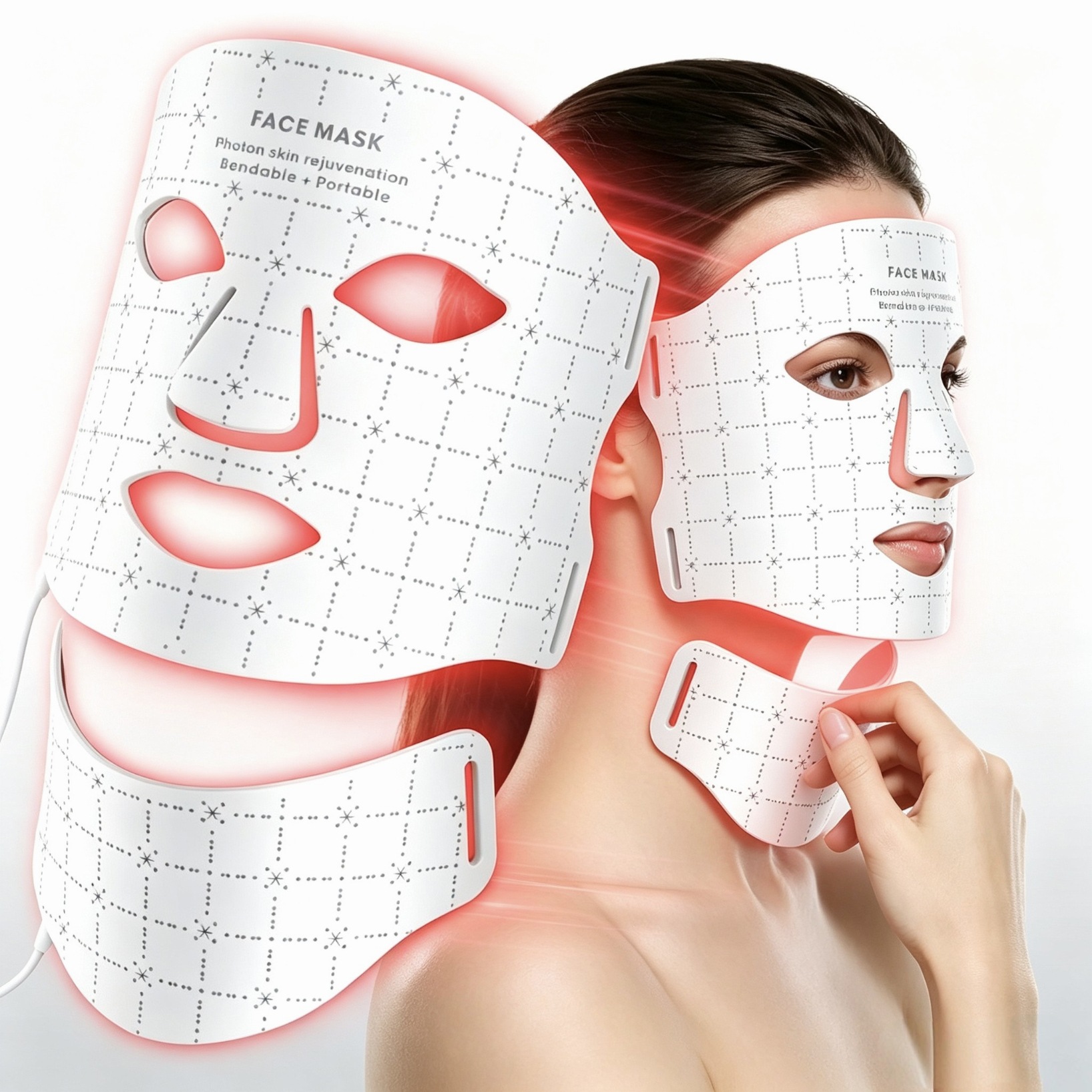 (White) Silicone Led Face Mask Light Therapy Facial Mask 7 Colors Red Light Therapy Food Grade Flexible Soft Mask Led Therapy Anti Aging Advanced Photon Mask
