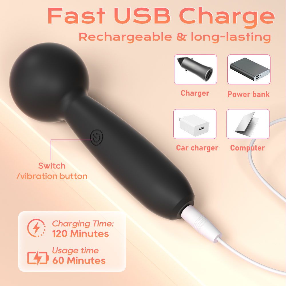 (Black) Silicone Vibrator Sex Toys Mini AV Wand For Women Clitoral Stimulation Masturbation Massager Adult Sex Toy G-Spot Vibrator 10 Frequency 
