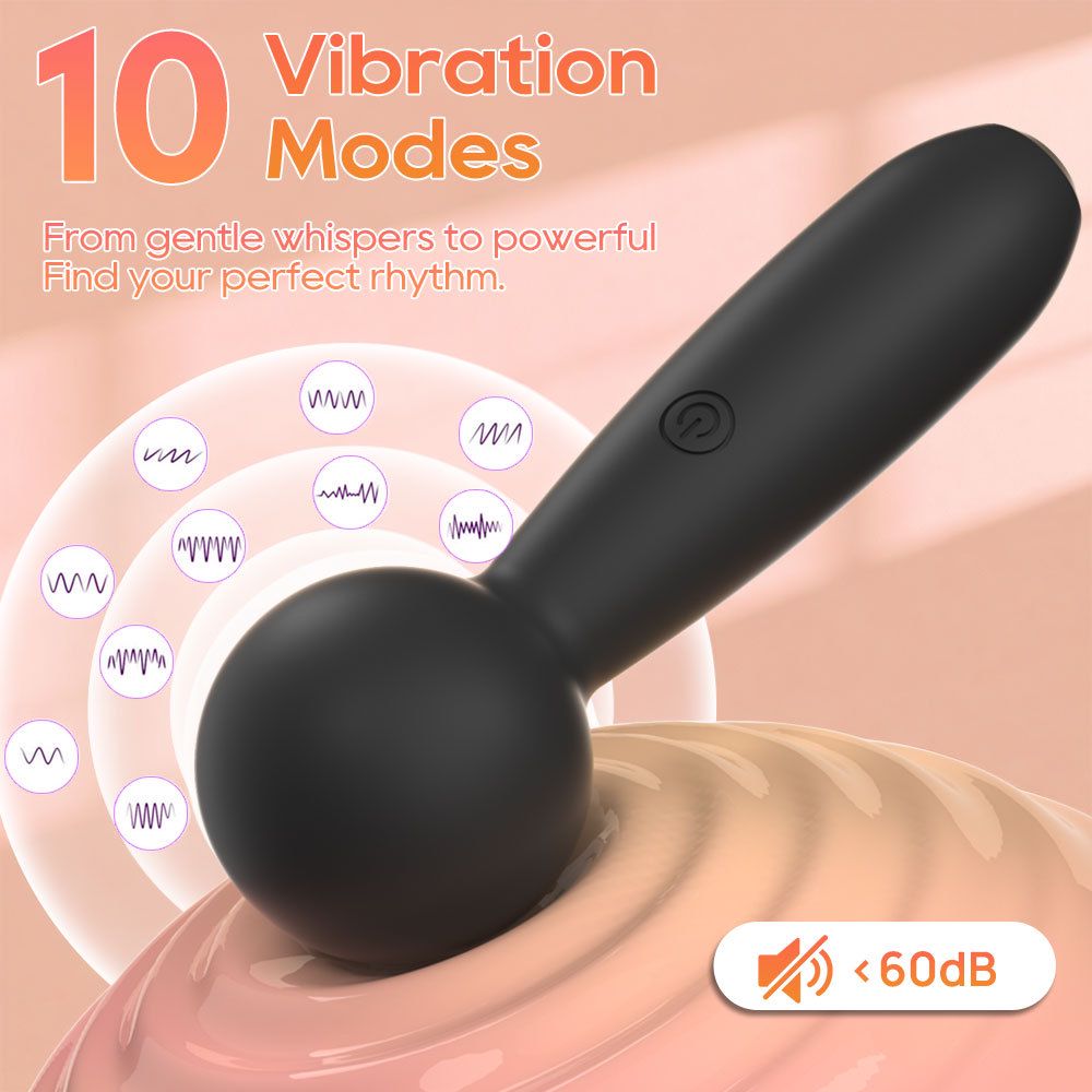 (Black) Silicone Vibrator Sex Toys Mini AV Wand For Women Clitoral Stimulation Masturbation Massager Adult Sex Toy G-Spot Vibrator 10 Frequency 