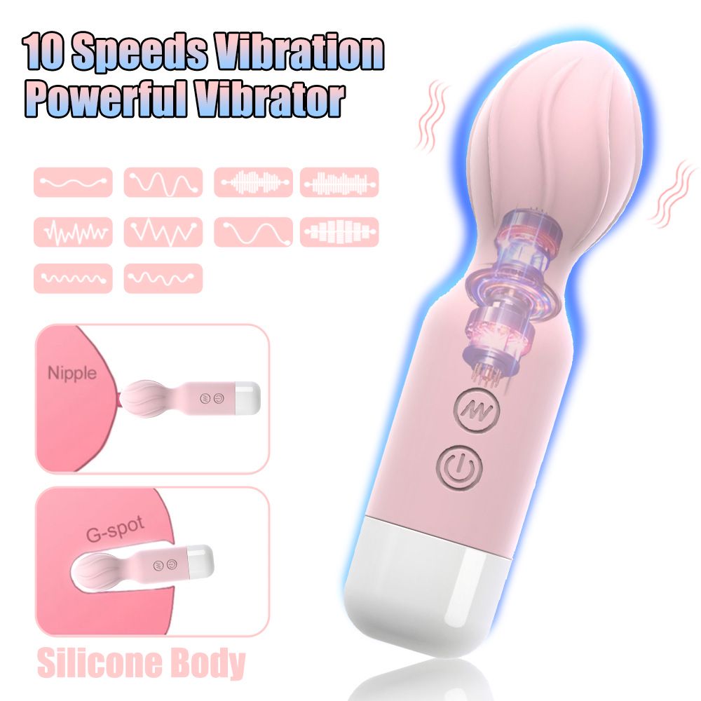 (Pink) Adult Sex Toy AV Wand Mini Vibrating Wand Massage Strong Vibration Masturbator Rechargeable 10 Frequency Female Masturbation Clitoral Stimulator 