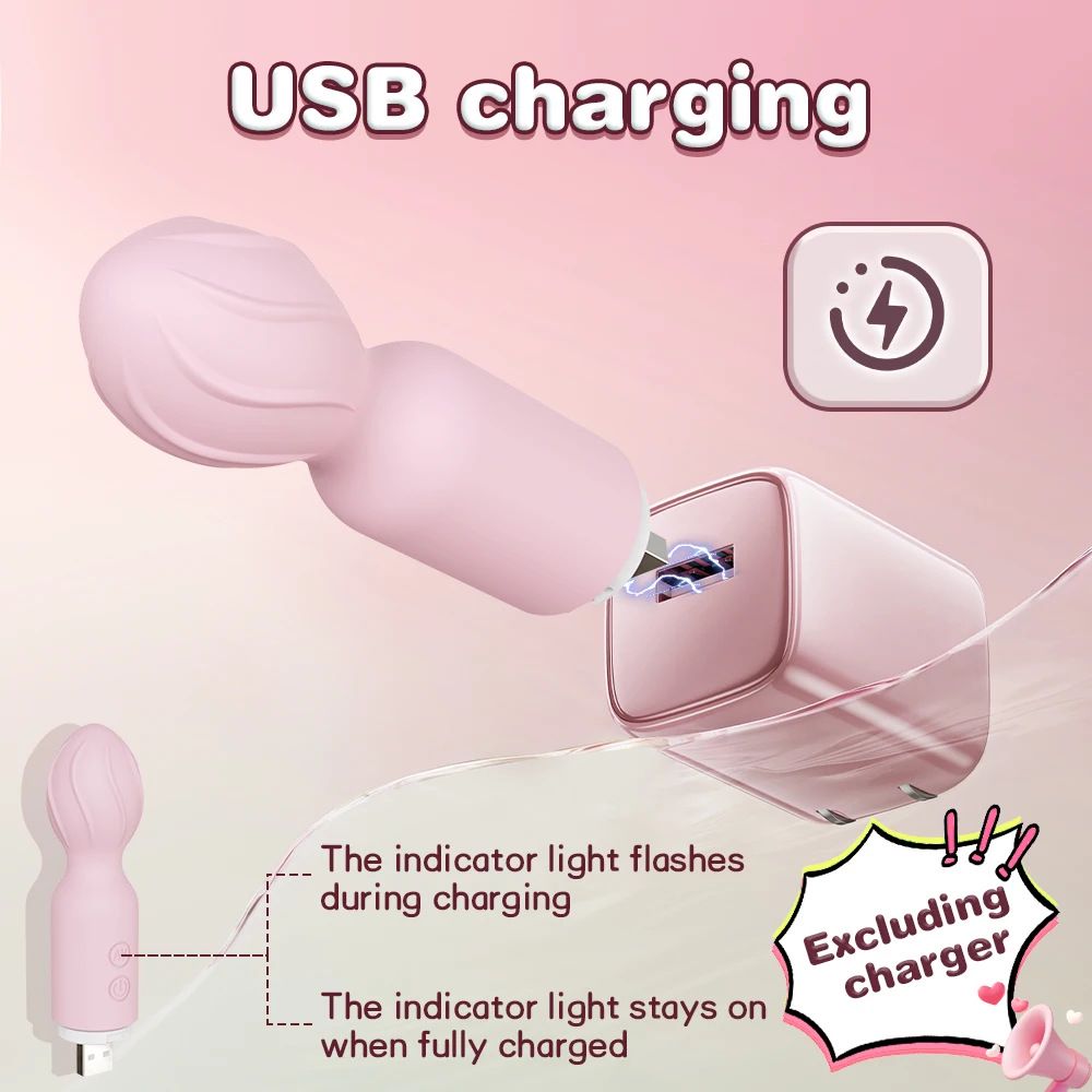 (Pink) Adult Sex Toy AV Wand Mini Vibrating Wand Massage Strong Vibration Masturbator Rechargeable 10 Frequency Female Masturbation Clitoral Stimulator 