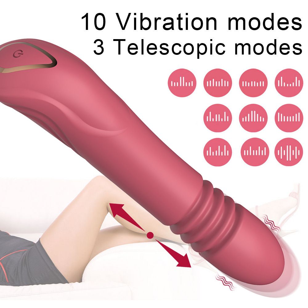 (Red) Vibrating Wand Sex Toys Vibrator for Women Fully Automatic Telescopic Cannon Massage Wand Women Insertable Female Masturbation Telescopic Wand