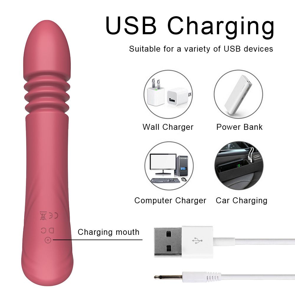 (Red) Vibrating Wand Sex Toys Vibrator for Women Fully Automatic Telescopic Cannon Massage Wand Women Insertable Female Masturbation Telescopic Wand