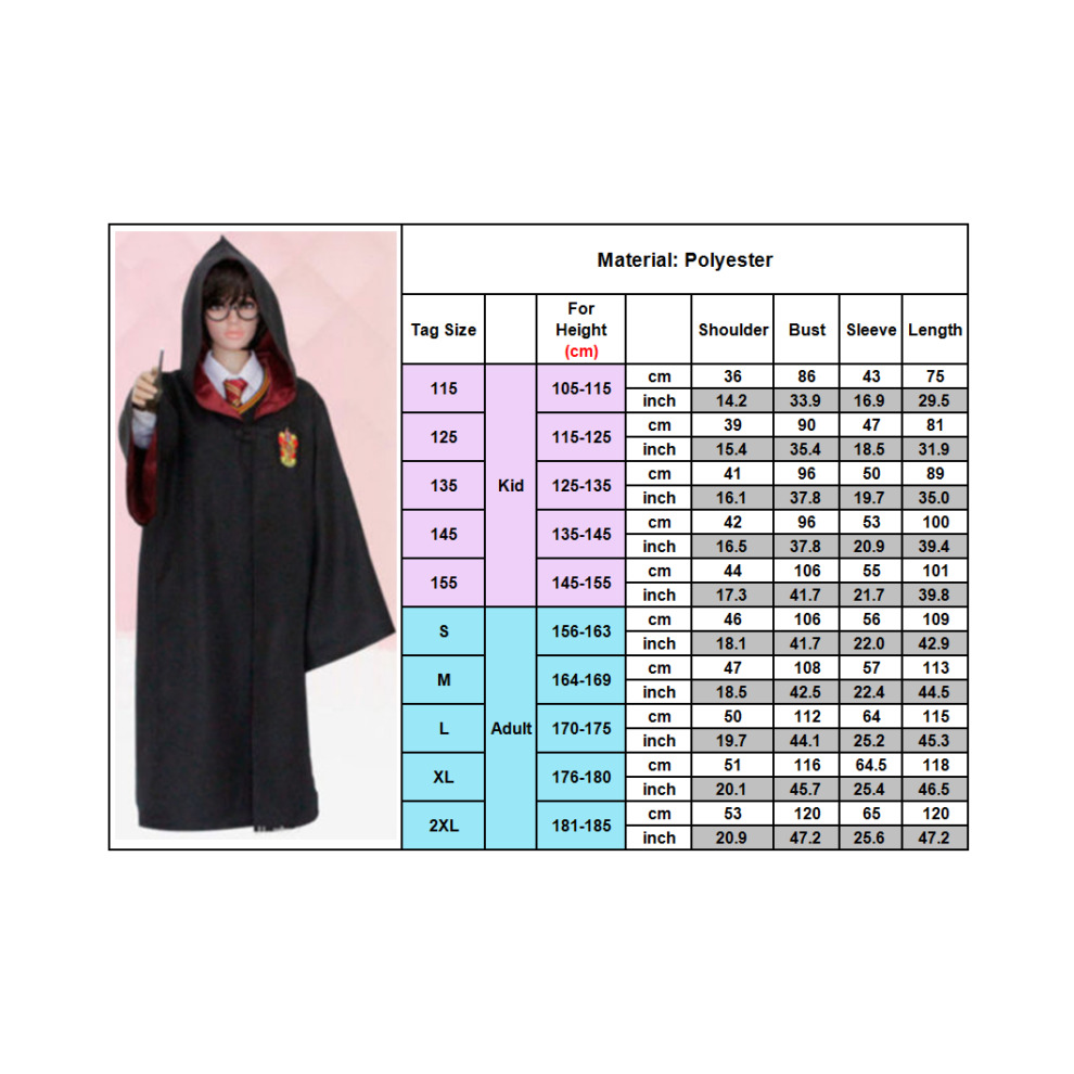 (Green, Kids 135cm) Harry Potter Gryffindor Hogwarts Cape Cloak Halloween Cosplay Party