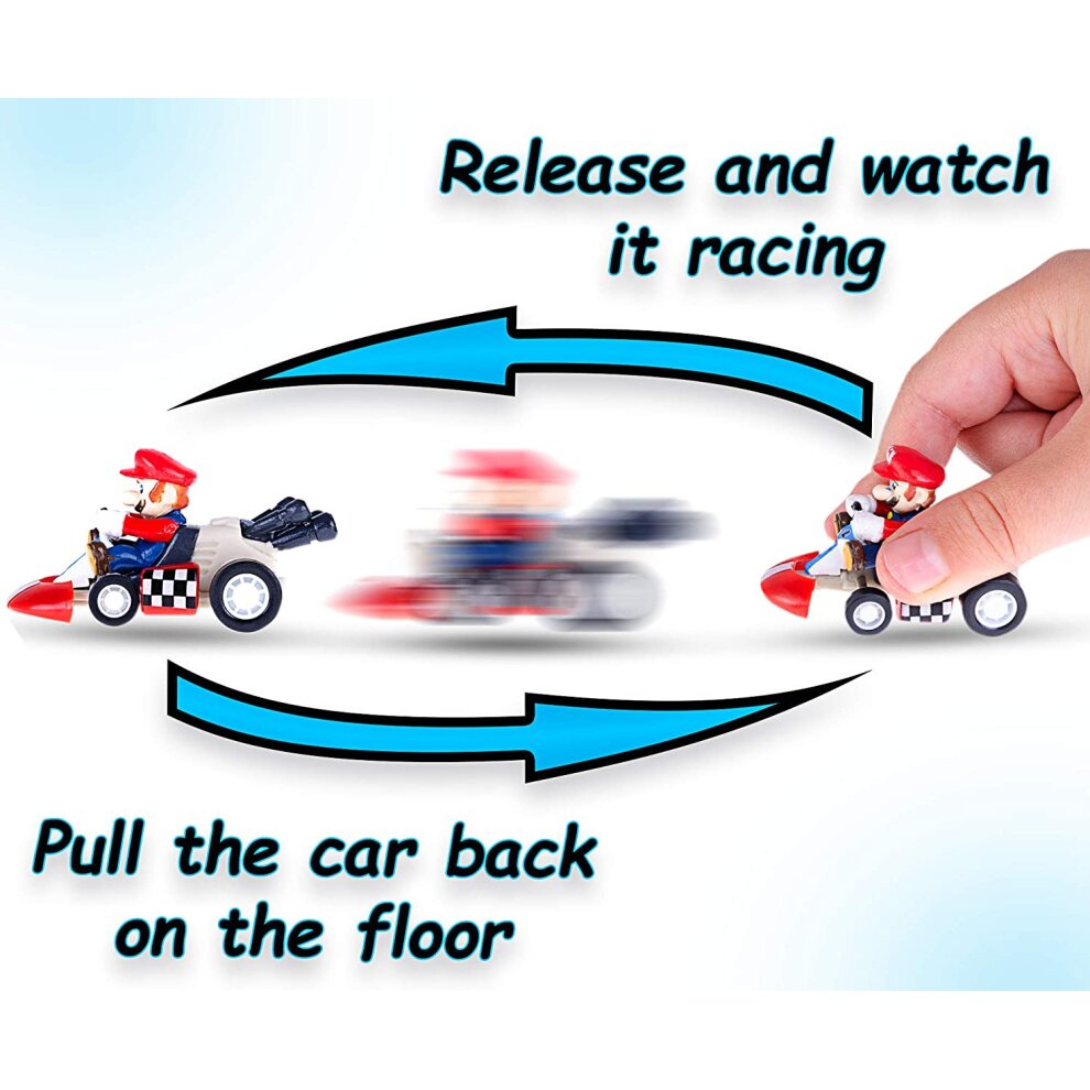6pcs Mario Kart Cars Pull Backs Figures, Mario, Luigi, Princess Peach, Bowser, Toad, Don