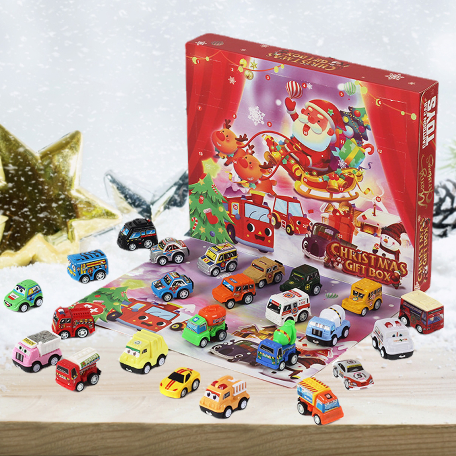 Advent Calendar 2022 Pull Back Car Toys Set with Game Map 24 PCS Construction Cars for Christmas Stocking Stuffers Surprise Christmas Gifts Kids Boys Girls Toys Blind Box Countdown Calendar
