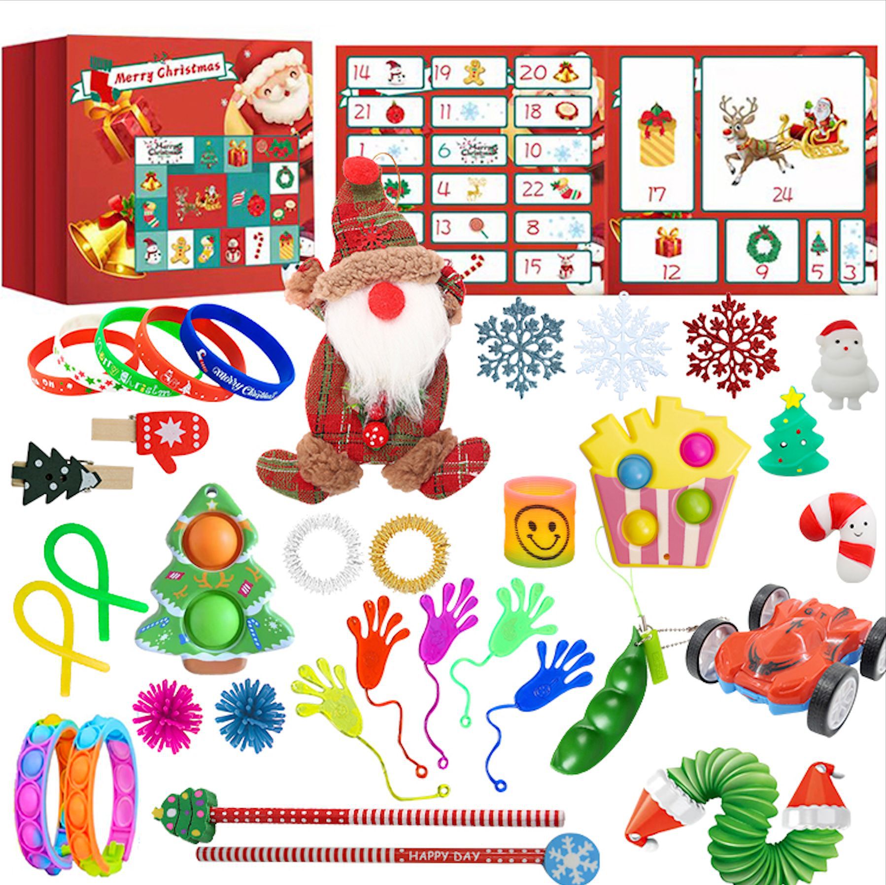 Advent Calendar Christmas 24 Days Countdown Calendar 24Pcs Sensory Fidget Novelty Toys Surprise Blind Box Anti Stress Squeeze Toy Set Stocking Filler Kid Boys Girls Christmas Party Gift