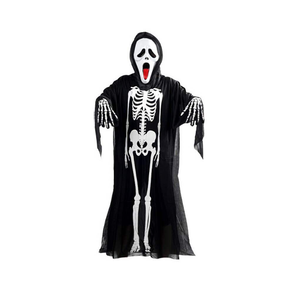 (Mask Adult) Halloween Kids Boys Skeleton Costume Fancy Dress With Mask Gloves Party Cosplay