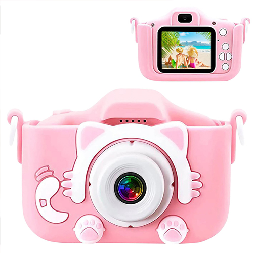 (Blue) Kids Digital Camera Video Camcorder Shockproof Rechargeable with 32GB SD Card Cartoon Soft Silicone Case for Outdoor Play Toys Christmas Birthday Festival Gifts for Child Toddler