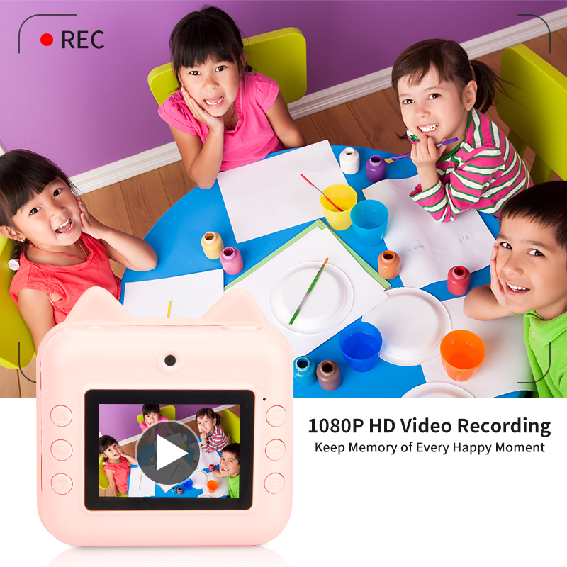 (Dinosaur) Instant Print Camera 1080P Kids Digital Camera Photo Print Camera Video Recorder with 32GB TF Card 2 Rolls Print Paper Gifts for 3-12 Year Old Boys Girls