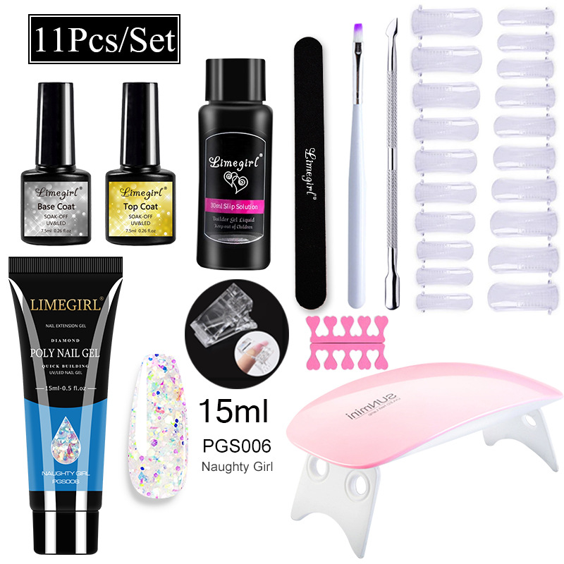 (PGS001~15ML) Gel Nail Kit Starter with Portable UV LED Nail Lamp White Pink Red Purple Gel Nail Polish Set Essential Manicure Tools Nail Art Starter Kit for Beginner DIY Gift