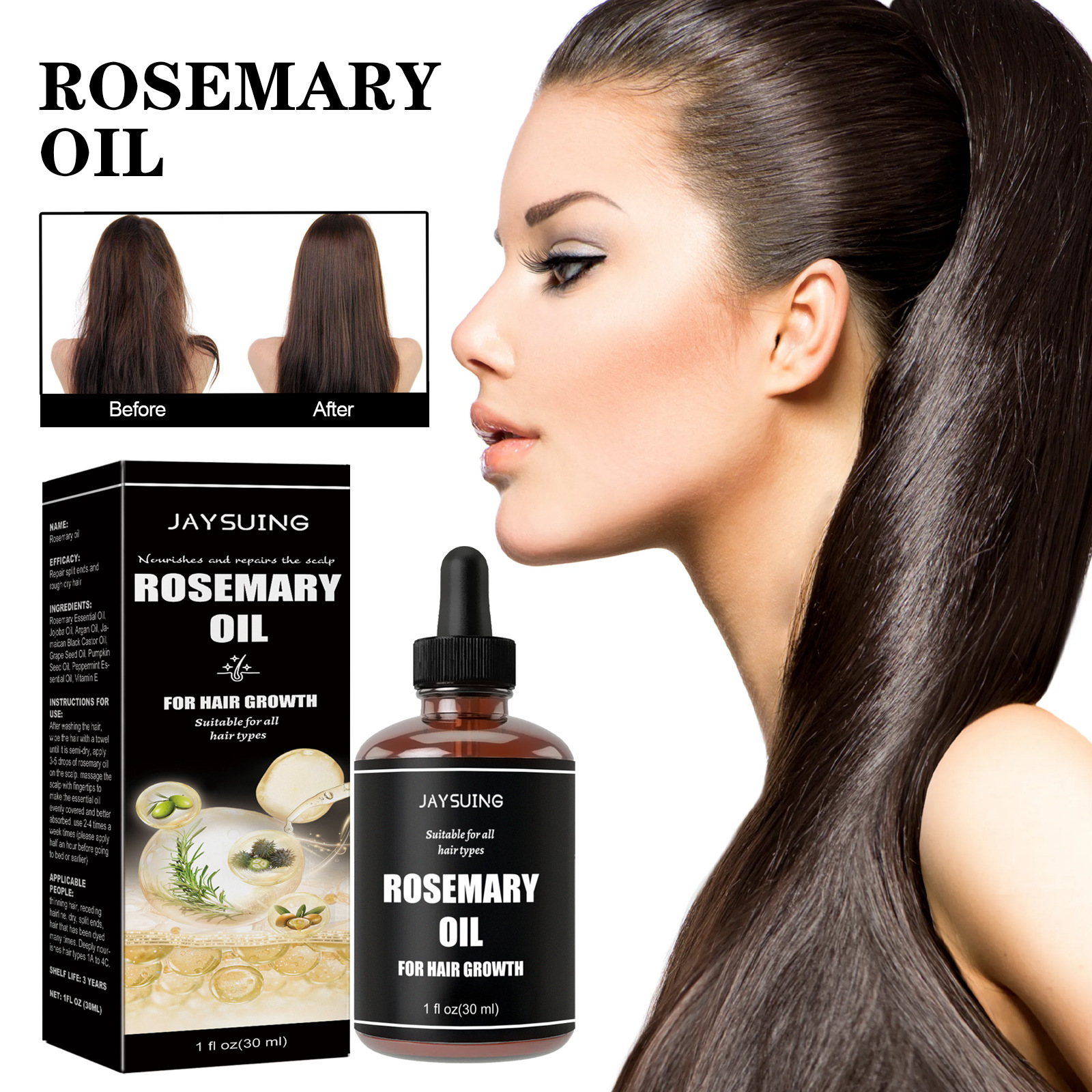Rosemary Hair Essential Oil for Hair Growth Refresh Nourish Rosemary Oil for Hair Growth Reduce Hair Loss Prevent Split Ends 30ml