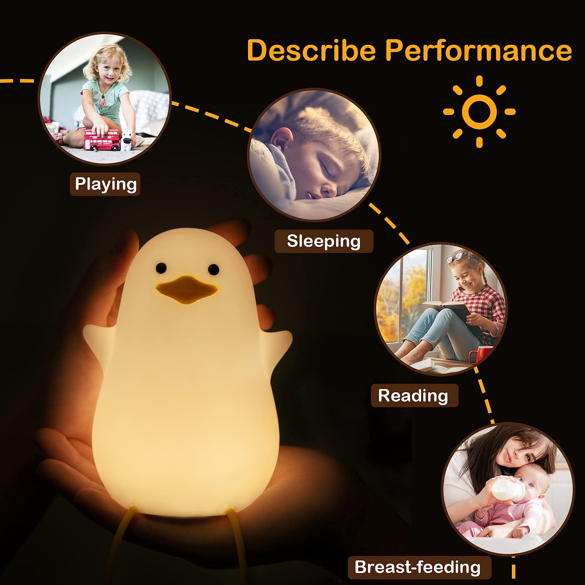 LED Night Light for Kids Cute Touch Silicone Nursery Lamp Dimmable Animal Portable Lamp with Warm Light for Women Bedroom Living Room Camping
