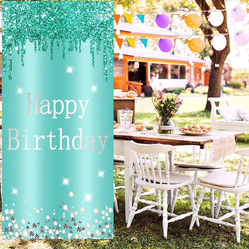 (Banner) Birthday Decorations Happy Birthday Banner Decorations Cheers to Birthday Party Suppiles Green Gold Backdrop for Birthday Party Favors Decor