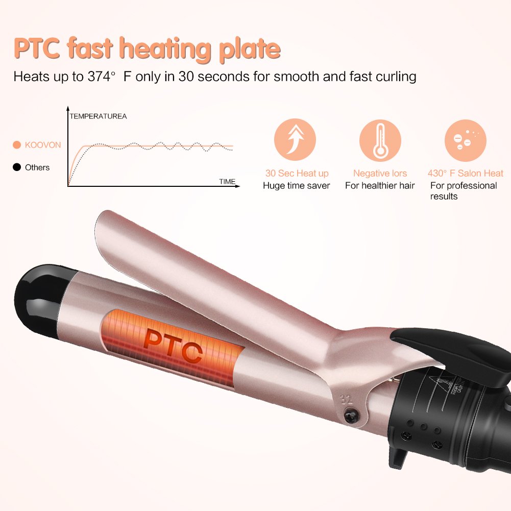 5 in 1 Curling Tongs Curling Iron with PTC Ceramic Barrels and Heat Insulated Tip Heat Resistant Glove Hair Styling Tool