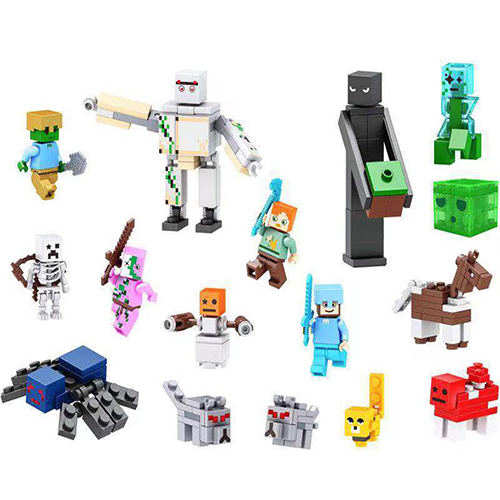 Minecraft Blocks Building Minifigure Diamond Sword Creeper Figures Zombie Dolls Steve Building Bricks Toys for Boys Kid Birthday Gift 16pcs Set Fit Lego