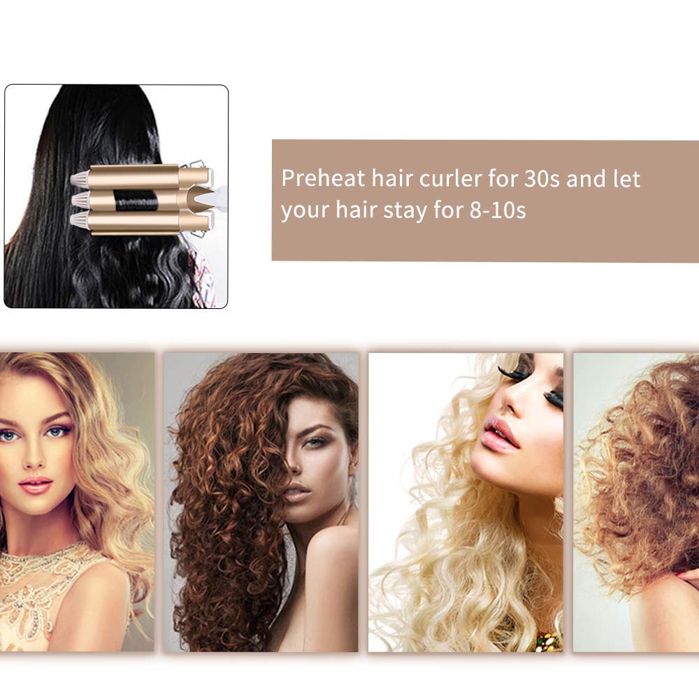 (22mm) Hair Curler 3 Barrel Hair Waver Curling Iron Hair Curling Wand Two Speed Temperature Control Big Wave Electric Hair Crimpers Tongs Best Gift for Women