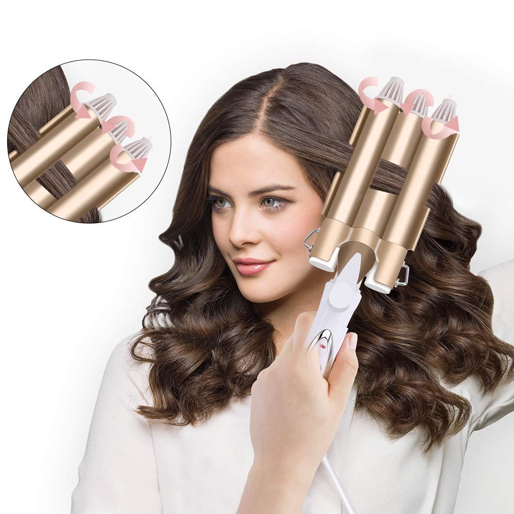 (22mm) Hair Curler 3 Barrel Hair Waver Curling Iron Hair Curling Wand Two Speed Temperature Control Big Wave Electric Hair Crimpers Tongs Best Gift for Women