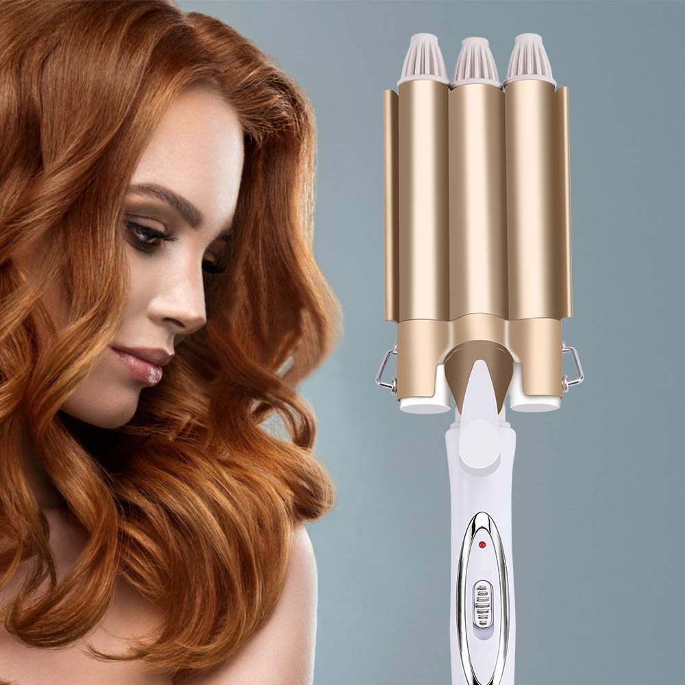 (22mm) Hair Curler 3 Barrel Hair Waver Curling Iron Hair Curling Wand Two Speed Temperature Control Big Wave Electric Hair Crimpers Tongs Best Gift for Women