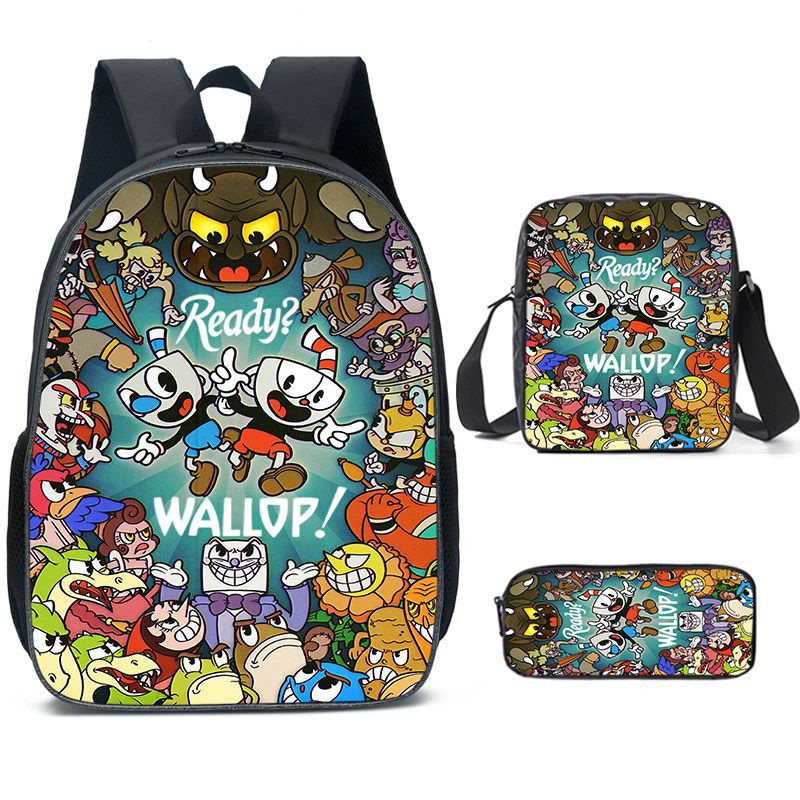 Cuphead Backpack Set 3D Printed Cartoon School Bags Students and Game Fans Teens Birthday Gift