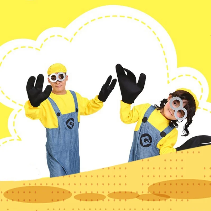 (Kid S) Despicable Me Costumes Minions Full Family Cosplay Costume Boy Girl Halloween Dress Jumpsuits Masquerade Carnival Party Dress Up