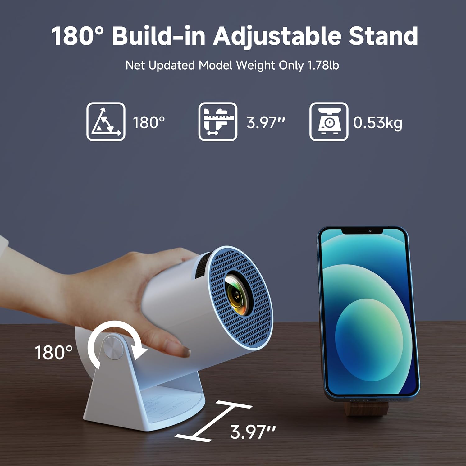 (White) Mini Projector with WiFi BT Portable Projektor 4k Full HD1080P Support Auto Keystone Rotatable Smart Outdoor Projector with Android OS White