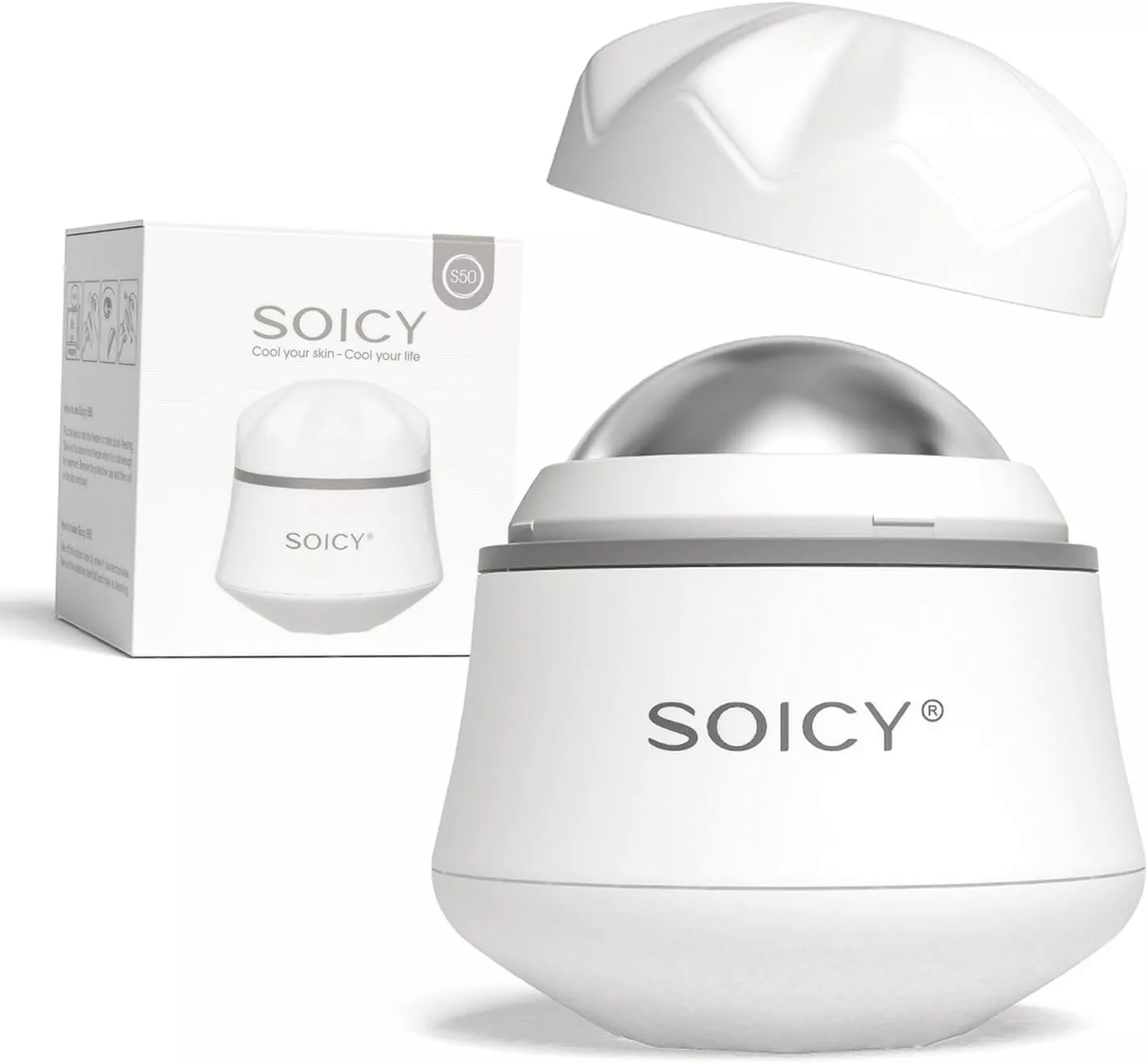 (White) Soicy S50 Ice Roller Facial Massager 360 Degree Rotate Cool Skin Lifting Eye Massage Face Lift Roller Pain Relief Skin Care Skin Rejuvenation Home Use