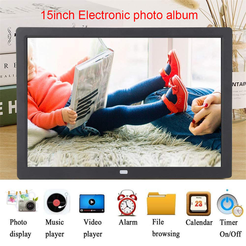 (White) Digital Photo Frame 15.4 Inch Digital Picture Frame Full IPS Display Electronic Photo Frame Video Music Playback Calendar Music Playback Calendar Alarm Clock with Remote Control