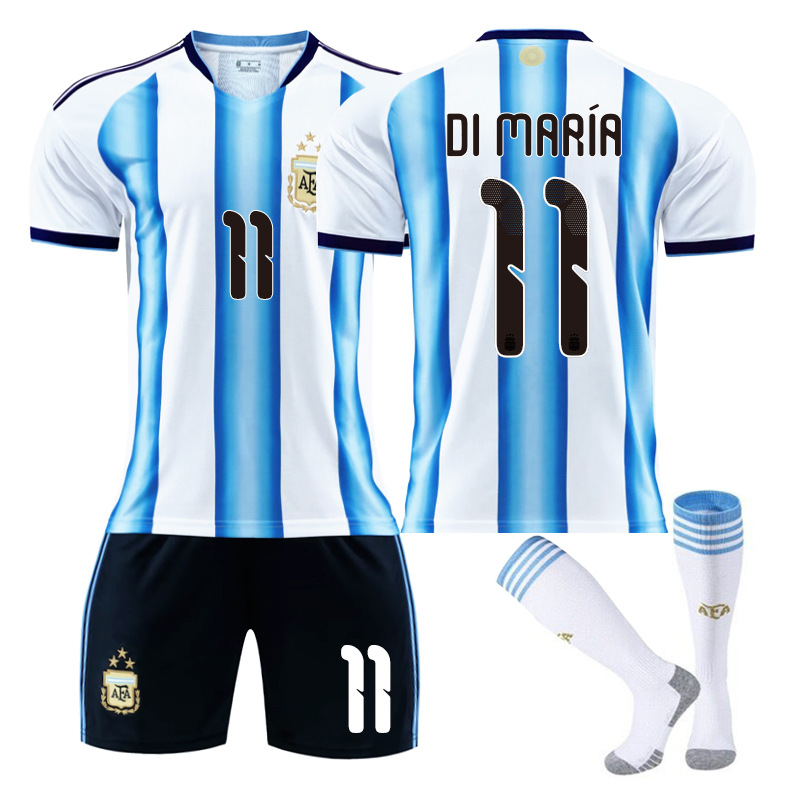 (3~4 Years) Teens Kids Boys Football Kits Messi Sport Training Jersey Suit Socks Set 2026 Argentina Home World Cup Soccer Activewear With Socks