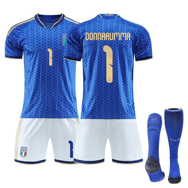 (10~11 Years) Kids Football Training Shirts Shorts Socks Football Kit Set 2026 World Cup Italy Home No.1 Donnarumma Soccer Jerseys for Boys Girls