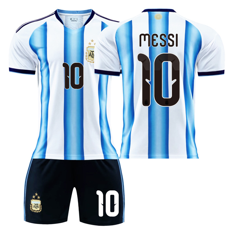 (4~5 Years) Teens Kids Boys Football Kits Messi Sport Training Jersey Suit Socks Set 2026 Argentina Home World Cup Soccer Activewear With Socks