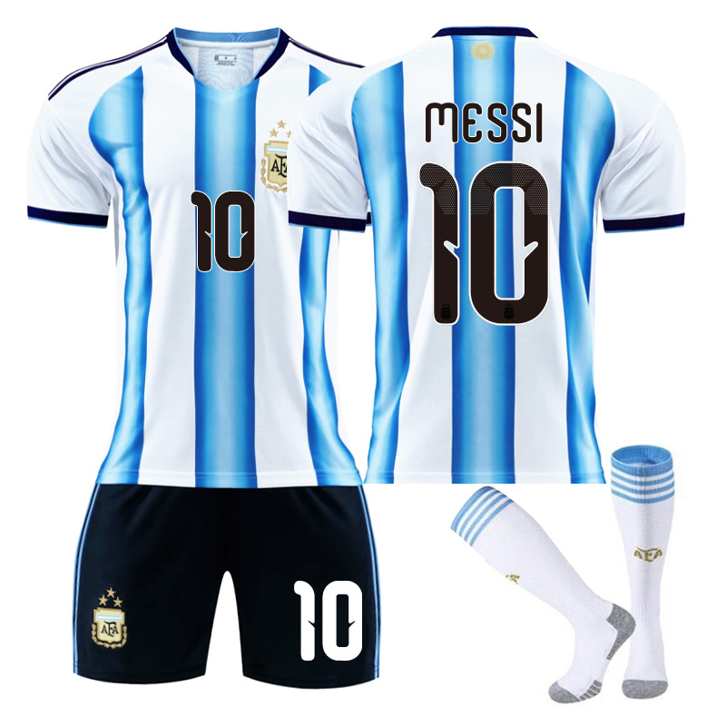 (4~5 Years) Teens Kids Boys Football Kits Messi Sport Training Jersey Suit Socks Set 2026 Argentina Home World Cup Soccer Activewear With Socks