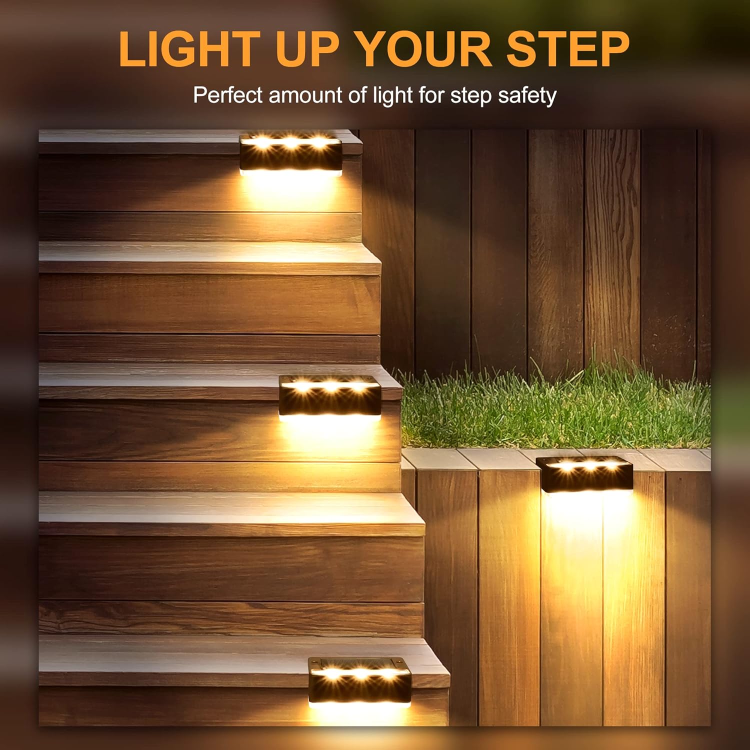(Brown) Solar Lights for Outdoor, 8 Pack Solar Stair Lights Waterproof Solar Fence Lights for Outdoor Stairs Steps Fence Garden Yard Patio Gutter Pathway Decoration