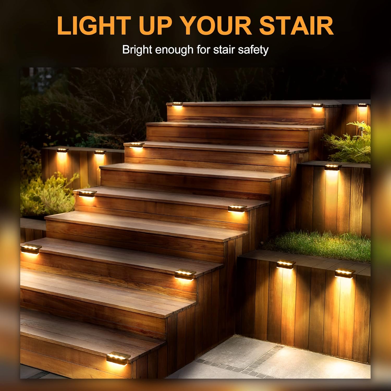(Brown) Solar Lights for Outdoor, 8 Pack Solar Stair Lights Waterproof Solar Fence Lights for Outdoor Stairs Steps Fence Garden Yard Patio Gutter Pathway Decoration