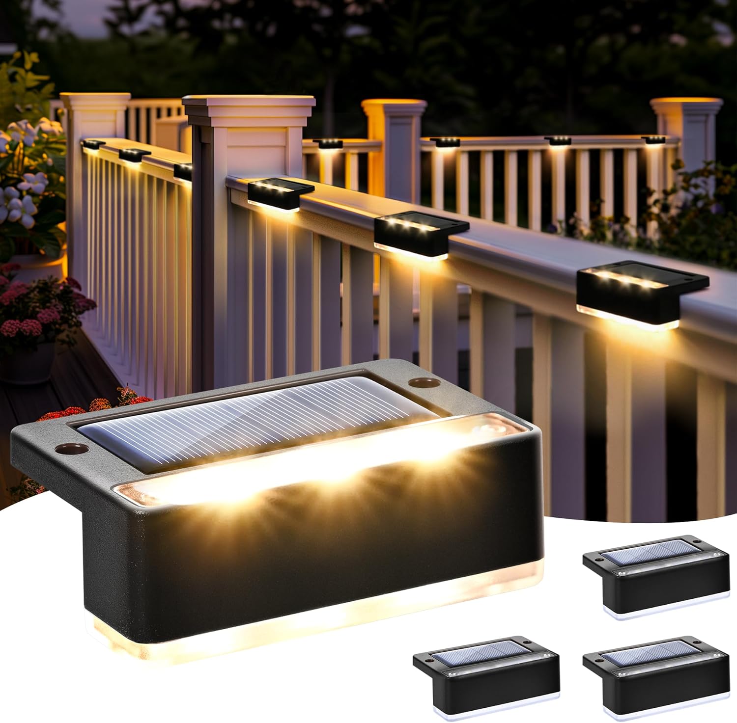 (Brown) Solar Lights for Outdoor, 8 Pack Solar Stair Lights Waterproof Solar Fence Lights for Outdoor Stairs Steps Fence Garden Yard Patio Gutter Pathway Decoration